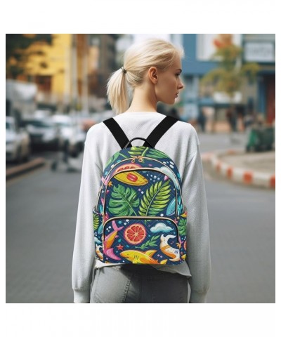 Mini Backpack Purse for Women, Rainbow Shark Leave Fruits Travel Bag Casual Daypack Shoulder Bag Medium $18.55 Backpacks