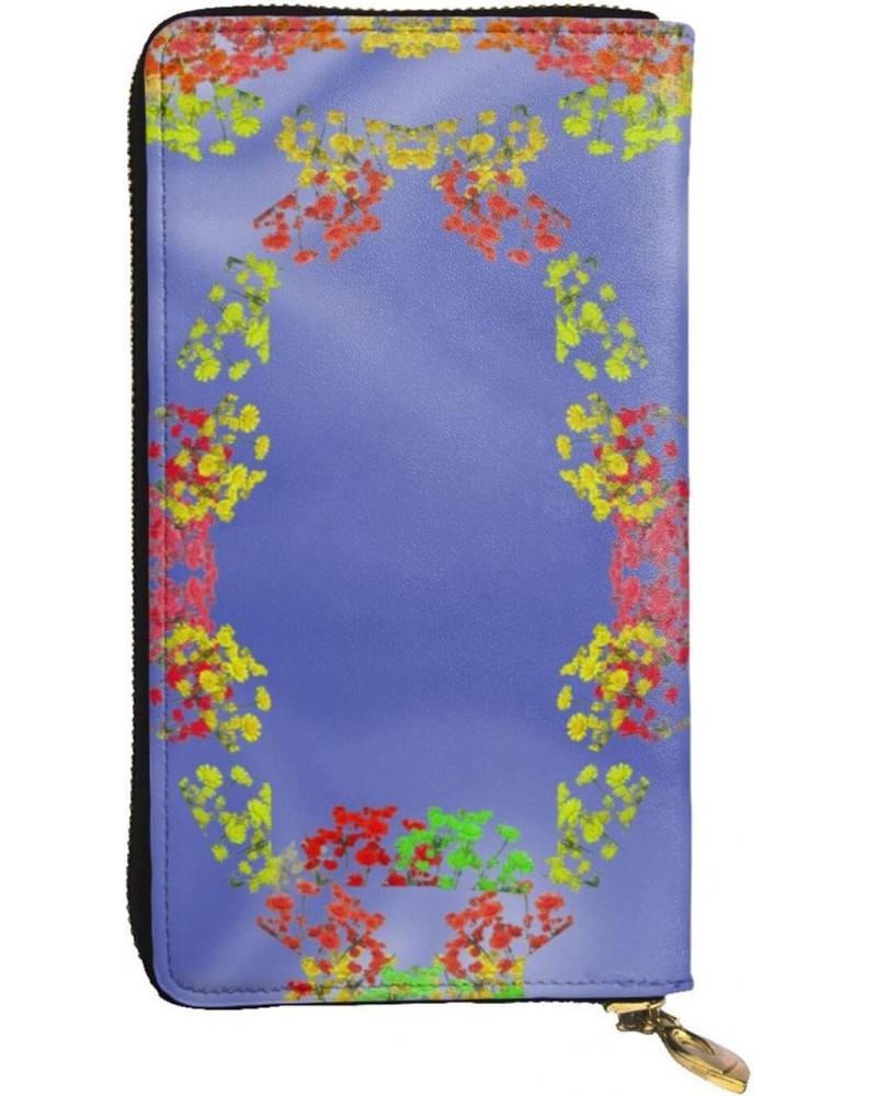 ring of flowers pattern Leather long clutch wallet : Comfortable, lightweight, waterproof, durable 7.48 x 4.13 in $20.91 Clut...