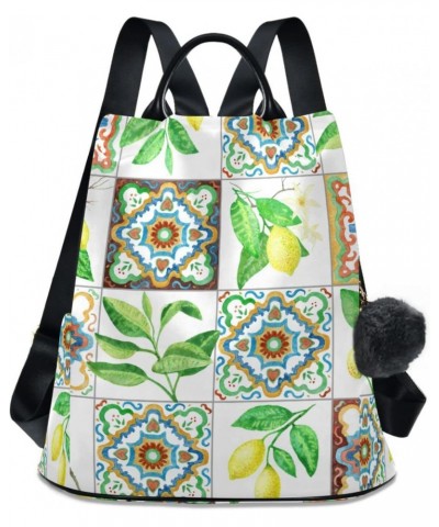 Mosaic Tiles Lemon Fruits Leaves Floral Backpack Purse for Women Travel Bag Anti Theft Back Pack Fashion Shoulder Bag with Ad...