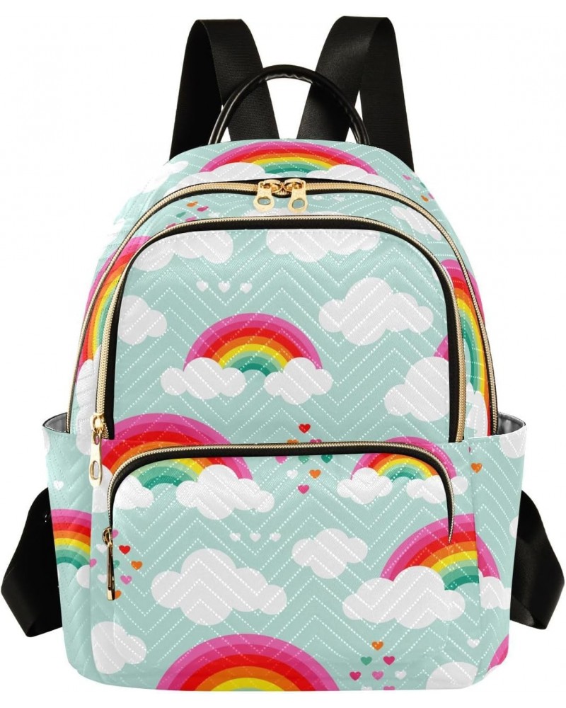 Cartoon Rainbow Heart Clouds Fashion Backpack Purse for Women Multipurpose Casual Daypack with Multi Pockets & Secured Zipper...