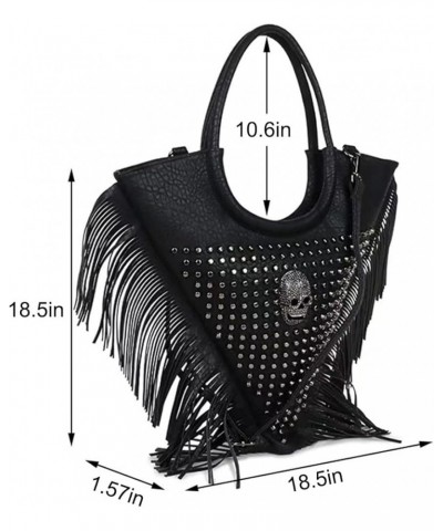 Women Skull Handbag Gothic Rivet Tassels Shoulder Bag PU Leather Triangle Satchel Top-Handle Bag Black Black $56.80 Totes