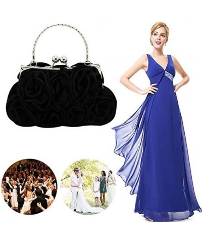 Women Rose Shaped Clutch Soft Satin Wristlet Handbag Wedding Party Purse(Medium) Z-black $21.17 Evening Bags