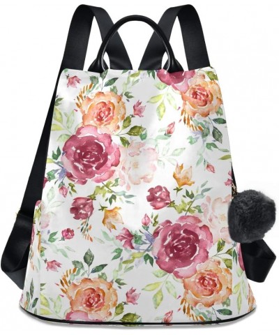 Watercolor Pink Rose Flower Backpack Purse for Women Anti Theft Fashion Back Pack Shoulder Bag $22.39 Backpacks