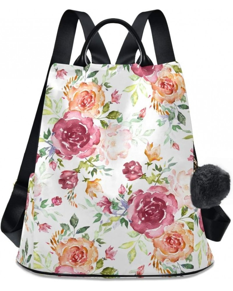 Watercolor Pink Rose Flower Backpack Purse for Women Anti Theft Fashion Back Pack Shoulder Bag $22.39 Backpacks