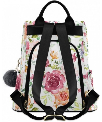 Watercolor Pink Rose Flower Backpack Purse for Women Anti Theft Fashion Back Pack Shoulder Bag $22.39 Backpacks