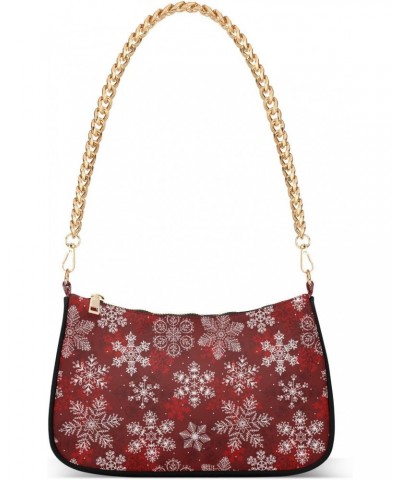 Red Christmas White Snowflakes Shoulder Handbags for Women Travel Hobo Tote Handbag Women Gold Chain Shoulder Bags Purse with...