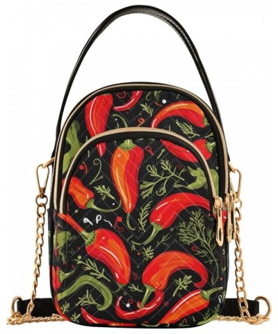 Happy Halloween Skull Lady Quilted Shoulder Bag Small Purse with Chain Strap Red Chilis $10.74 Shoulder Bags