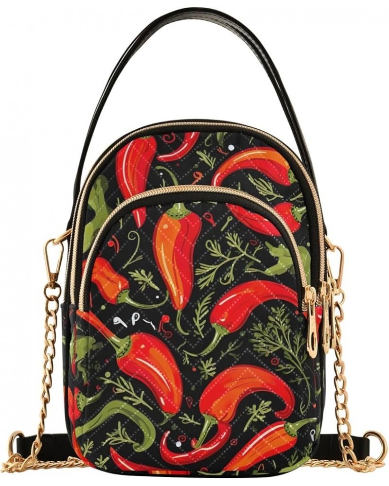 Happy Halloween Skull Lady Quilted Shoulder Bag Small Purse with Chain Strap Red Chilis $10.74 Shoulder Bags