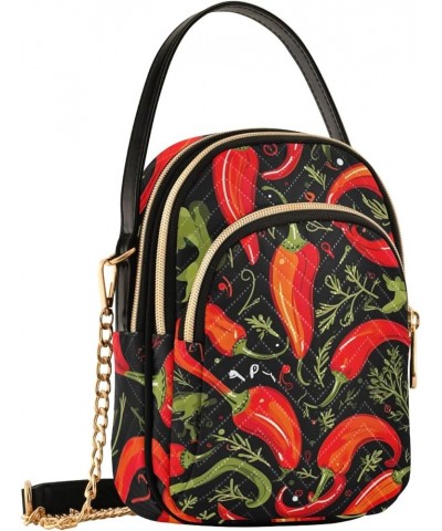 Happy Halloween Skull Lady Quilted Shoulder Bag Small Purse with Chain Strap Red Chilis $10.74 Shoulder Bags