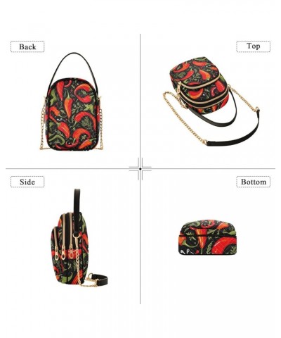 Happy Halloween Skull Lady Quilted Shoulder Bag Small Purse with Chain Strap Red Chilis $10.74 Shoulder Bags