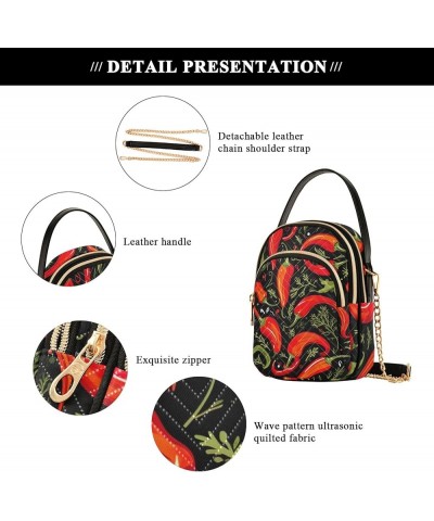 Happy Halloween Skull Lady Quilted Shoulder Bag Small Purse with Chain Strap Red Chilis $10.74 Shoulder Bags