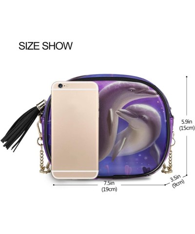 Women's Two Dolphin Swimming PU Leather Crossbody Bag Shoulder Purse with Tassel Multi 06 $11.04 Crossbody Bags