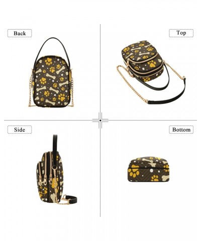 Yellow Paw Print Bone Small Crossbody Bag Quilted Handbags for Women Chain Shoulder Bag $12.48 Shoulder Bags