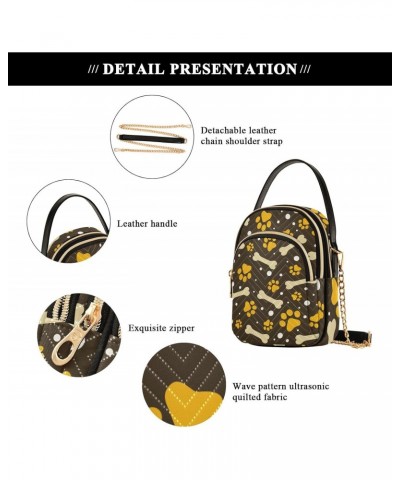 Yellow Paw Print Bone Small Crossbody Bag Quilted Handbags for Women Chain Shoulder Bag $12.48 Shoulder Bags