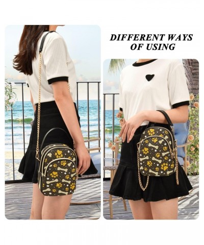 Yellow Paw Print Bone Small Crossbody Bag Quilted Handbags for Women Chain Shoulder Bag $12.48 Shoulder Bags