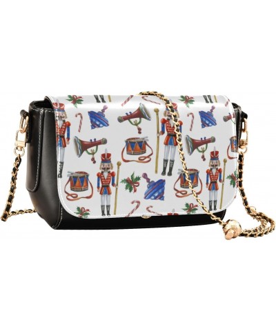 Christmas Crossbody Handbag Nutcrackers Soldier Drums Blue Red PU Leather Shoulder Bag Sturdy Travel Pouch Compact Chic Bag f...