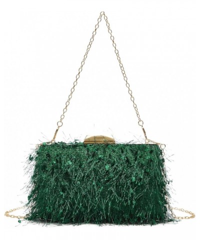 Women's Feather Evening Bag Mini Clutch Handbag Crossbody Purse Dark Green $10.39 Evening Bags