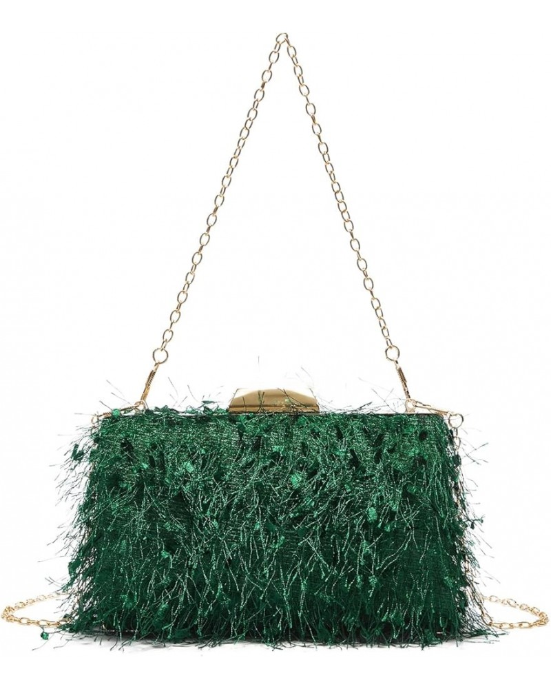 Women's Feather Evening Bag Mini Clutch Handbag Crossbody Purse Dark Green $10.39 Evening Bags