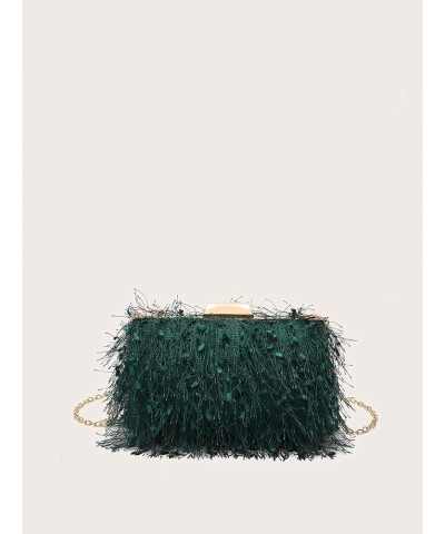 Women's Feather Evening Bag Mini Clutch Handbag Crossbody Purse Dark Green $10.39 Evening Bags