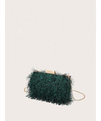 Women's Feather Evening Bag Mini Clutch Handbag Crossbody Purse Dark Green $10.39 Evening Bags