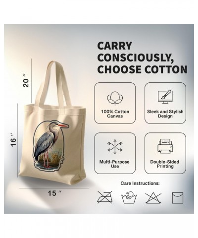 Heron Cotton Tote Bag for Women Men Casual Tote Bag Cloth Canvas Shopping Bags with Handles Cute Bags Everyday Use 15" x 16" ...