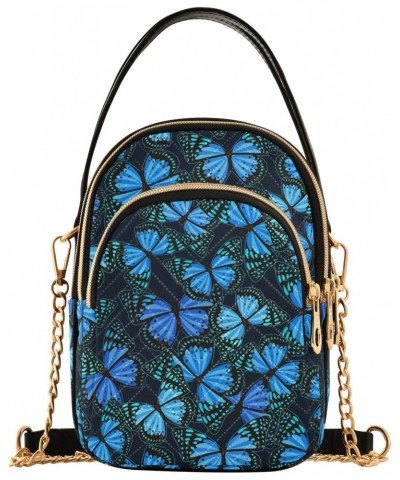 Blue Butterflies Crossbody Bags for Women Multi Pocket Shoulder Handbags with Adjustable Strap $13.00 Crossbody Bags