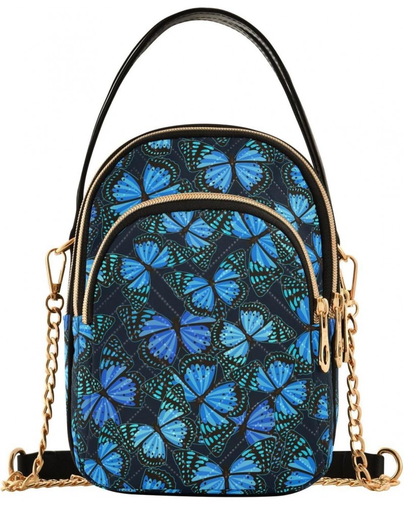 Blue Butterflies Crossbody Bags for Women Multi Pocket Shoulder Handbags with Adjustable Strap $13.00 Crossbody Bags