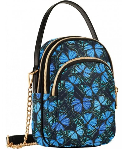 Blue Butterflies Crossbody Bags for Women Multi Pocket Shoulder Handbags with Adjustable Strap $13.00 Crossbody Bags