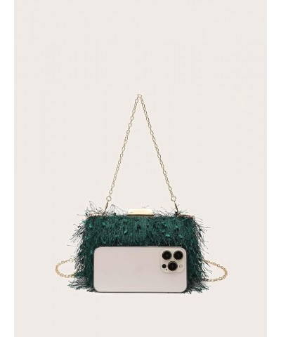 Women's Feather Evening Bag Mini Clutch Handbag Crossbody Purse Dark Green $10.39 Evening Bags