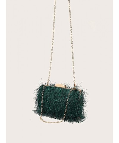 Women's Feather Evening Bag Mini Clutch Handbag Crossbody Purse Dark Green $10.39 Evening Bags