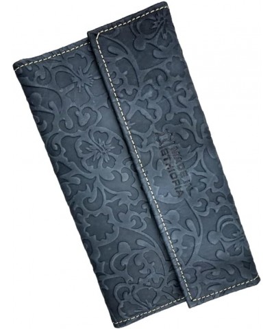 A trifold women's snap wallet handcrafted from 100% genuine leather with a whimsical floral carving $16.39 Wallets