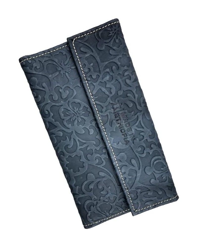 A trifold women's snap wallet handcrafted from 100% genuine leather with a whimsical floral carving $16.39 Wallets