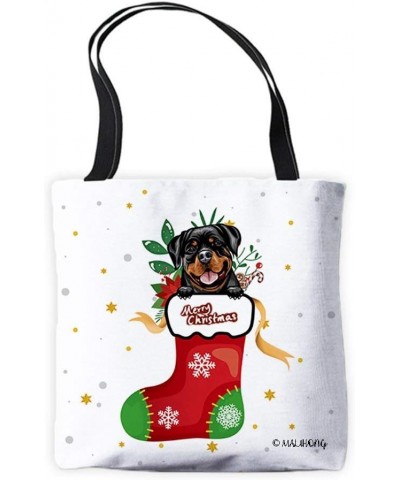 Merry Christmas Funny Peeking Dog in Xmas Sock Pet Dog Tote Bag Rottweiler $9.53 Totes