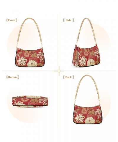 Retro White Chrysanthemums Flowers Shoulder Handbags for Women Travel Hobo Tote Handbag Women Gold Chain Shoulder Bags Purse ...