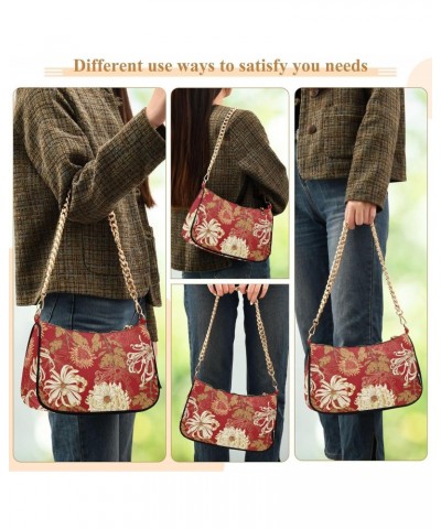 Retro White Chrysanthemums Flowers Shoulder Handbags for Women Travel Hobo Tote Handbag Women Gold Chain Shoulder Bags Purse ...