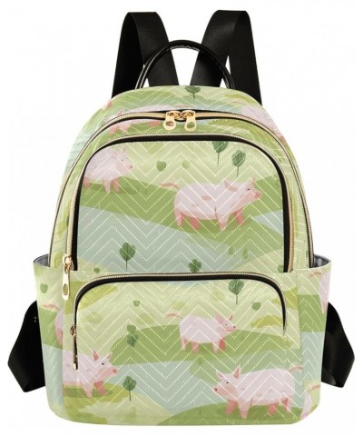 Retro Background Small Backpack Purse Quilted Backpack Purse for Women Pigs in the Field Medium $17.15 Backpacks