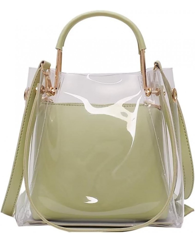 Clear Shoulder Bag for Women Cute Bucket Bag Crossbody Purse PVC Tote Work Bag 2 in 1 Transparent Top Handle Satchel Green $2...