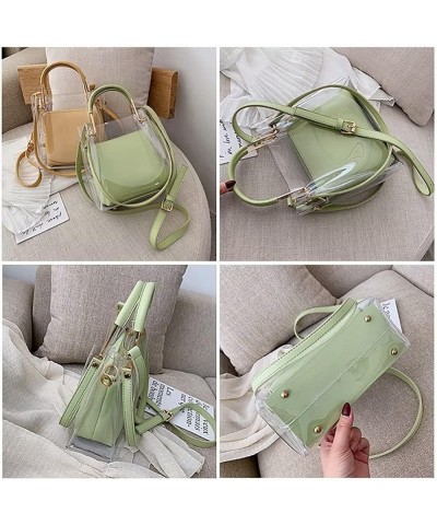 Clear Shoulder Bag for Women Cute Bucket Bag Crossbody Purse PVC Tote Work Bag 2 in 1 Transparent Top Handle Satchel Green $2...