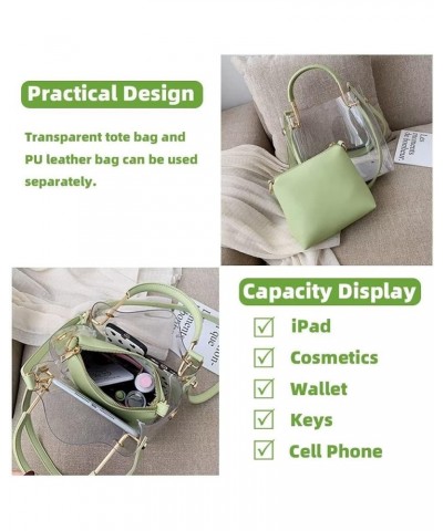 Clear Shoulder Bag for Women Cute Bucket Bag Crossbody Purse PVC Tote Work Bag 2 in 1 Transparent Top Handle Satchel Green $2...