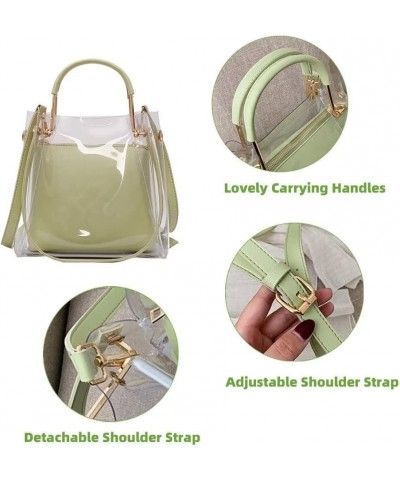 Clear Shoulder Bag for Women Cute Bucket Bag Crossbody Purse PVC Tote Work Bag 2 in 1 Transparent Top Handle Satchel Green $2...