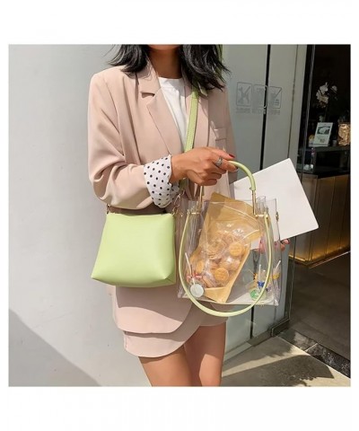 Clear Shoulder Bag for Women Cute Bucket Bag Crossbody Purse PVC Tote Work Bag 2 in 1 Transparent Top Handle Satchel Green $2...