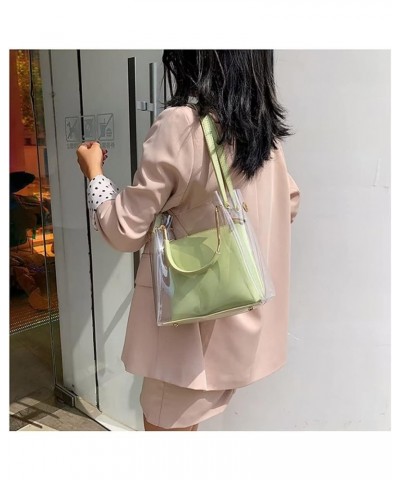 Clear Shoulder Bag for Women Cute Bucket Bag Crossbody Purse PVC Tote Work Bag 2 in 1 Transparent Top Handle Satchel Green $2...