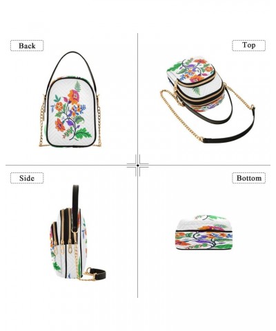 Oriental Motif Of Flowers Crossbody Bags for Women Quilted Shoulder Bag Handbag with Chain Strap Tribal Traditional Trendy Cr...