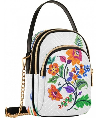 Oriental Motif Of Flowers Crossbody Bags for Women Quilted Shoulder Bag Handbag with Chain Strap Tribal Traditional Trendy Cr...