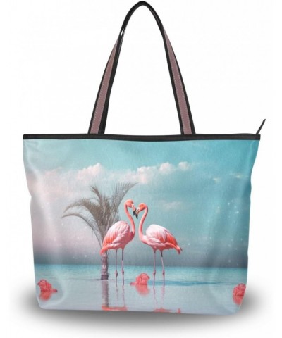 Loving Flamingos Tote Bag for Women Casual Shoulder Bag Women Hobo Bag Top Handle Handbag for Shopping Travel Work $9.45 Totes