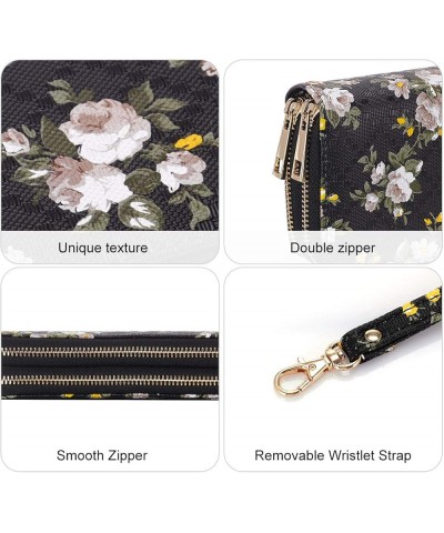 Double Zipper Long Clutch Wallet Cellphone Wallet for Women with Removable Wristlet Strap for Credit Card, Cash, Coin, Bill S...