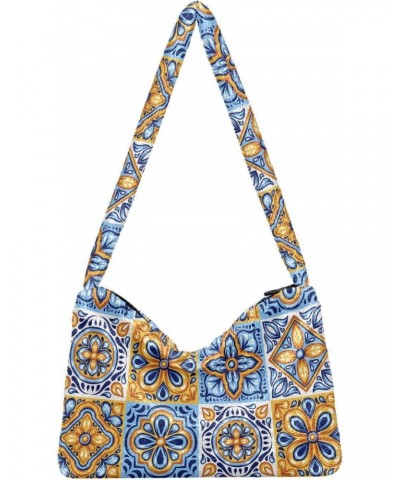 Mandala Talavera Tiles Tote Handbags for Women Ultra Soft Fluffy Shoulder Bag with Zipper Fashion Durable Tote Bag for Concer...