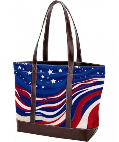 The Tote Bag For Women,Tote Bag With Zipper,Canvas Tote Bag,American Flag Stripes Blue Handbags $26.87 Totes