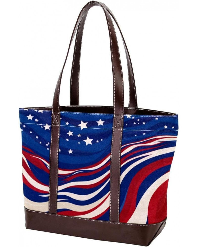 The Tote Bag For Women,Tote Bag With Zipper,Canvas Tote Bag,American Flag Stripes Blue Handbags $26.87 Totes