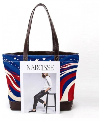 The Tote Bag For Women,Tote Bag With Zipper,Canvas Tote Bag,American Flag Stripes Blue Handbags $26.87 Totes